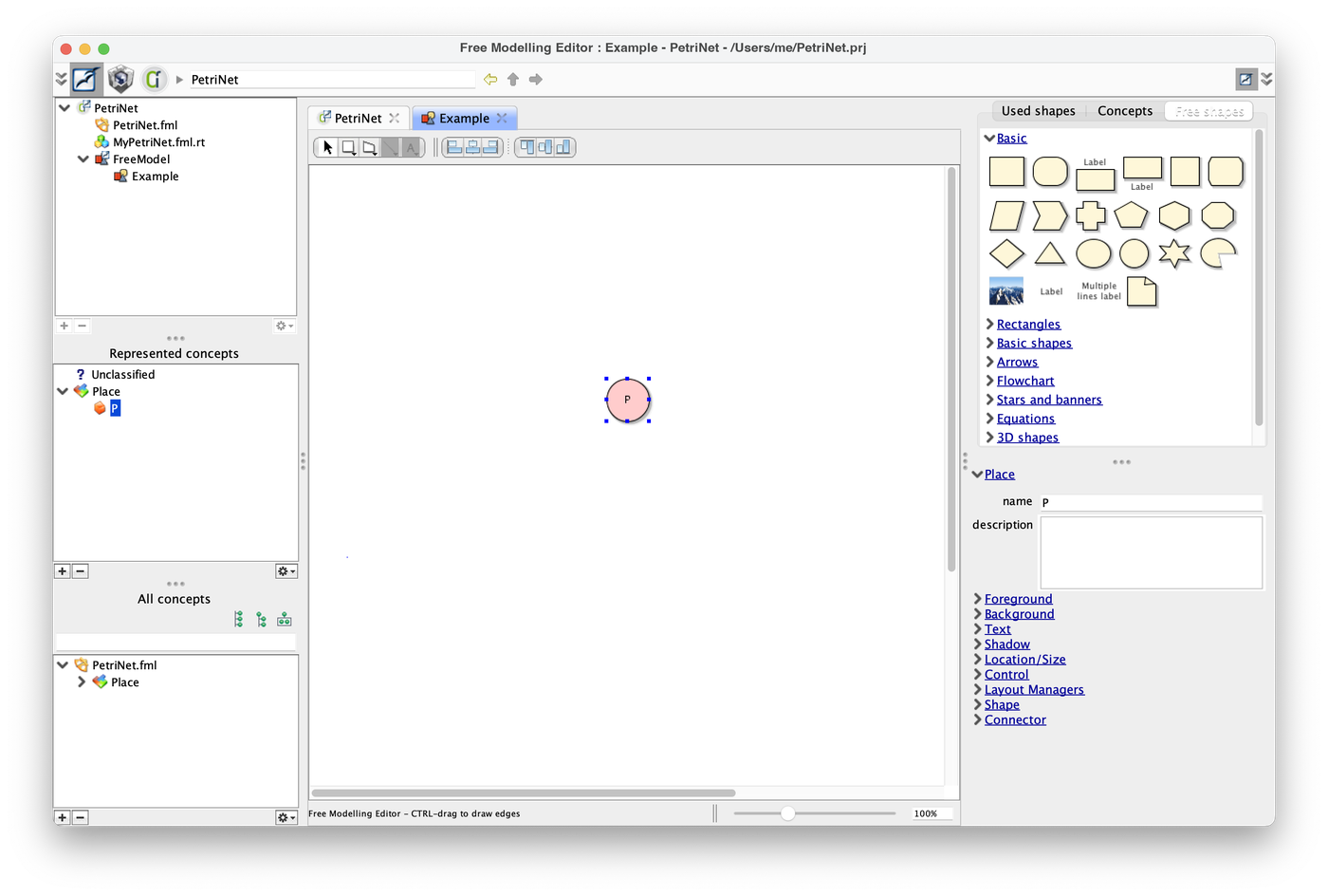 P is now an instance of the Place concept