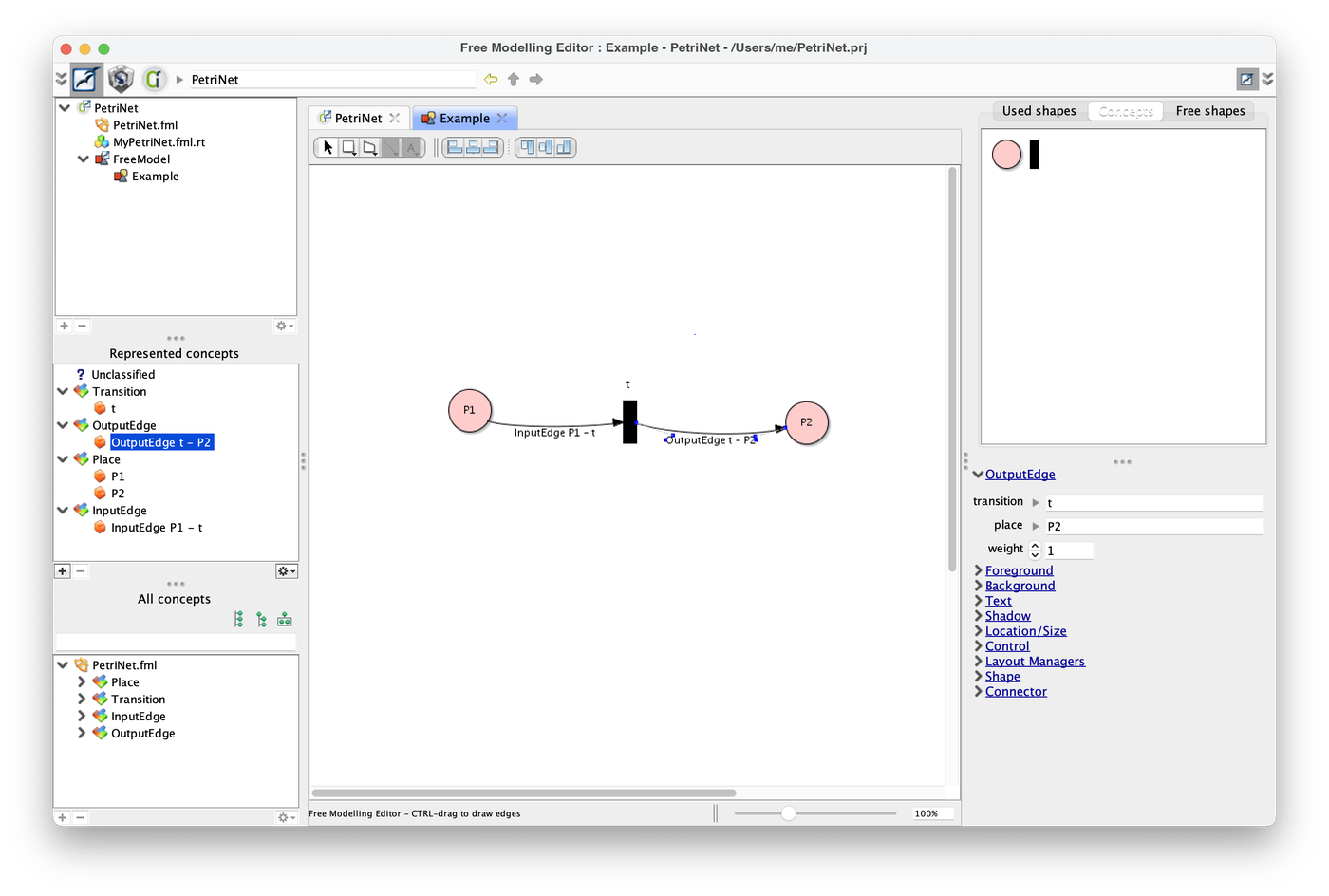 Diagram with P1, t and P2 linked by an InputEdge and an OutputEdge