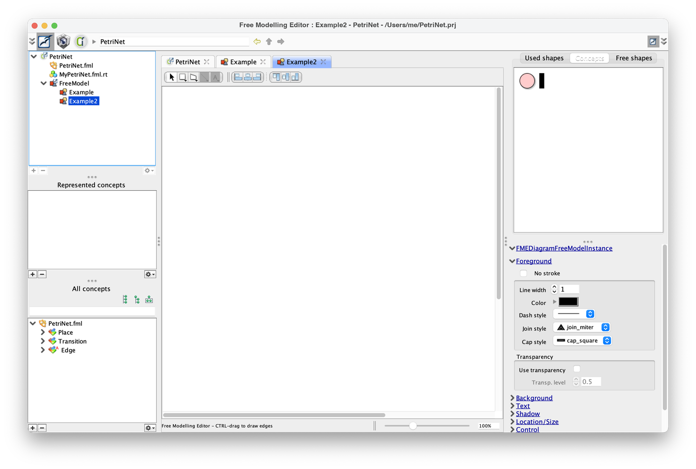 An empty diagram Example2 with the Concepts palette