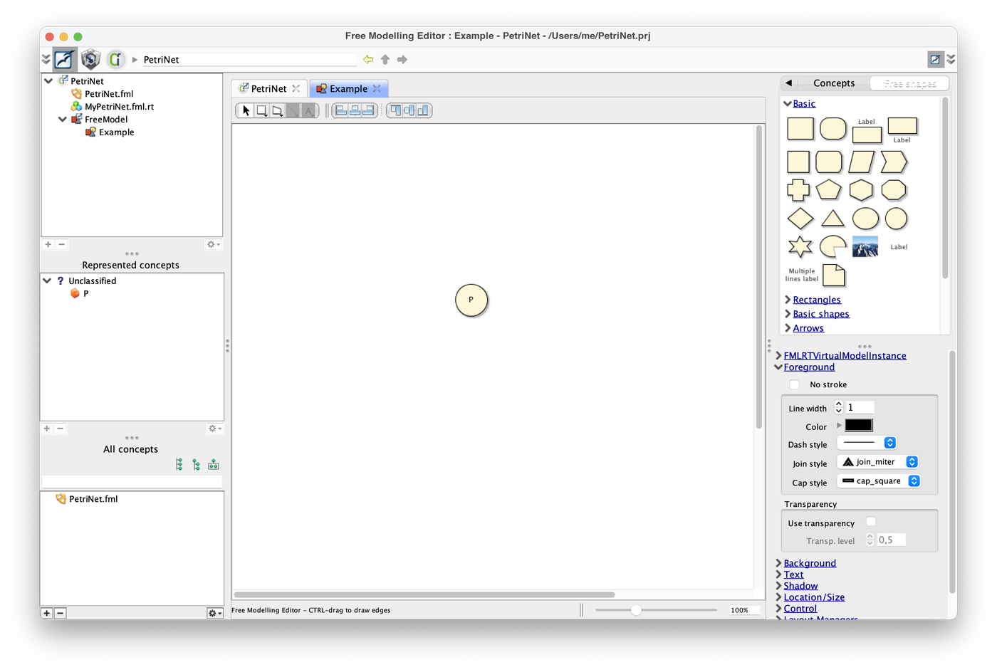 The diagram with a circle labelled P