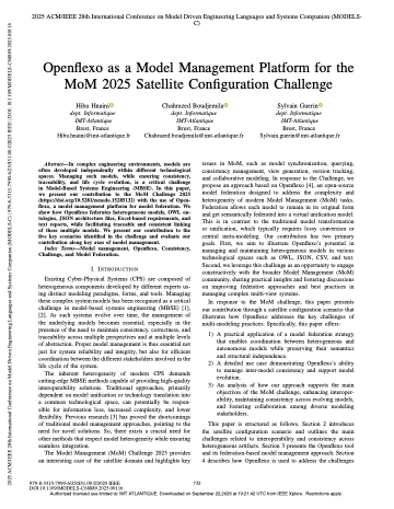 First page of Openflexo as a Model Management Platform for the MoM 2025 Satellite Configuration Challenge