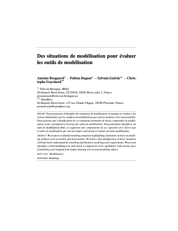 First page of Des situations de modélisation pour évaluer les outils de modélisation