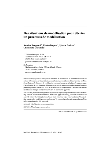 First page of Des situations de modélisation pour décrire un processus de modélisation