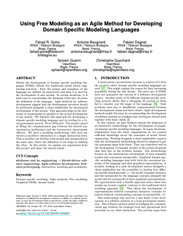 First page of Using free modeling as an Agile method for developing domain specific modeling languages