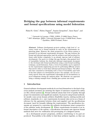 First page of Bridging the Gap Between Informal Requirements and Formal Specifications Using Model Federation