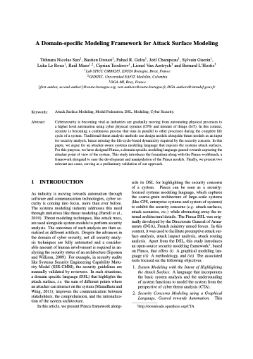 First page of A Domain-specific Modeling Framework for Attack Surface Modeling