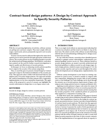 First page of Contract-based design patterns: a design by contract approach to specify security patterns