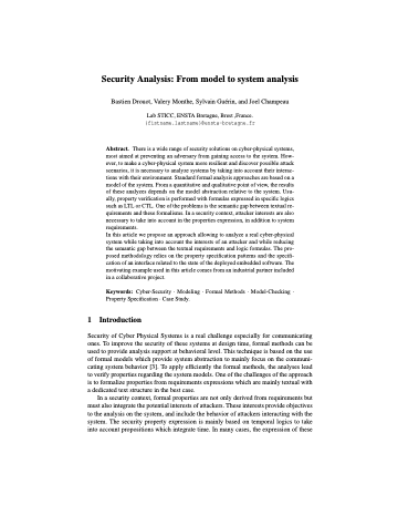 First page of Security Analysis: From model to system analysis