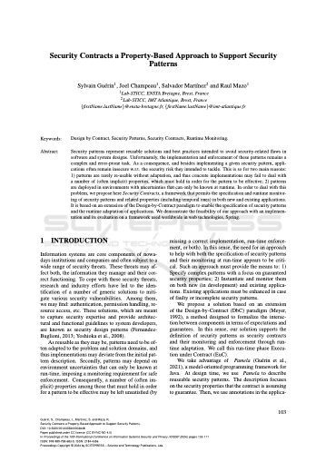 First page of Security Contracts a Property-Based Approach to Support Security Patterns