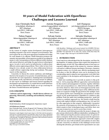 First page of 10 years of Model Federation with Openflexo: Challenges and Lessons Learned